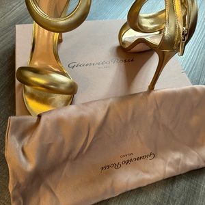Gianvito rossi bijoux ankle-strap metallic leather stiletto sandals size38
